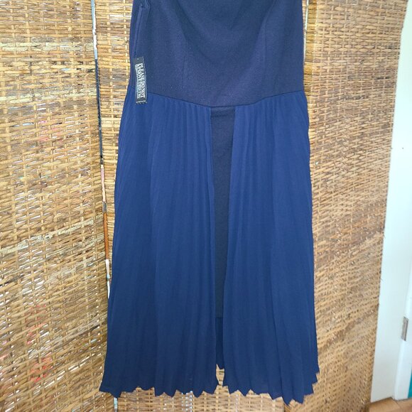 NWT NY&C Navy Blue Dress Drop Shoulder Sleeveless Pleated Wrap Skirt SZ L - Picture 2 of 9